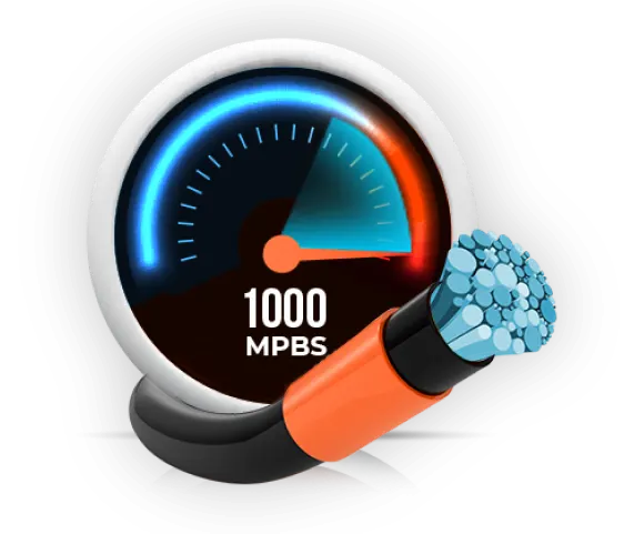 a speedometer displaying a 1000 mbps fiber internet speed