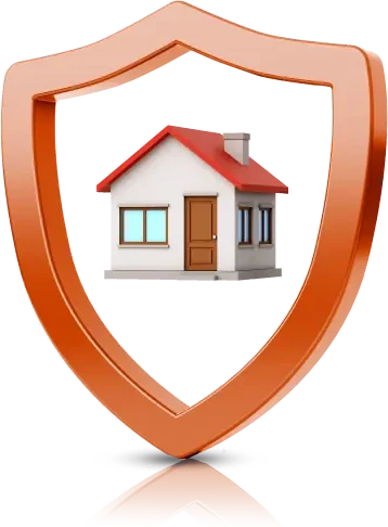a house and a shield icon against a white background